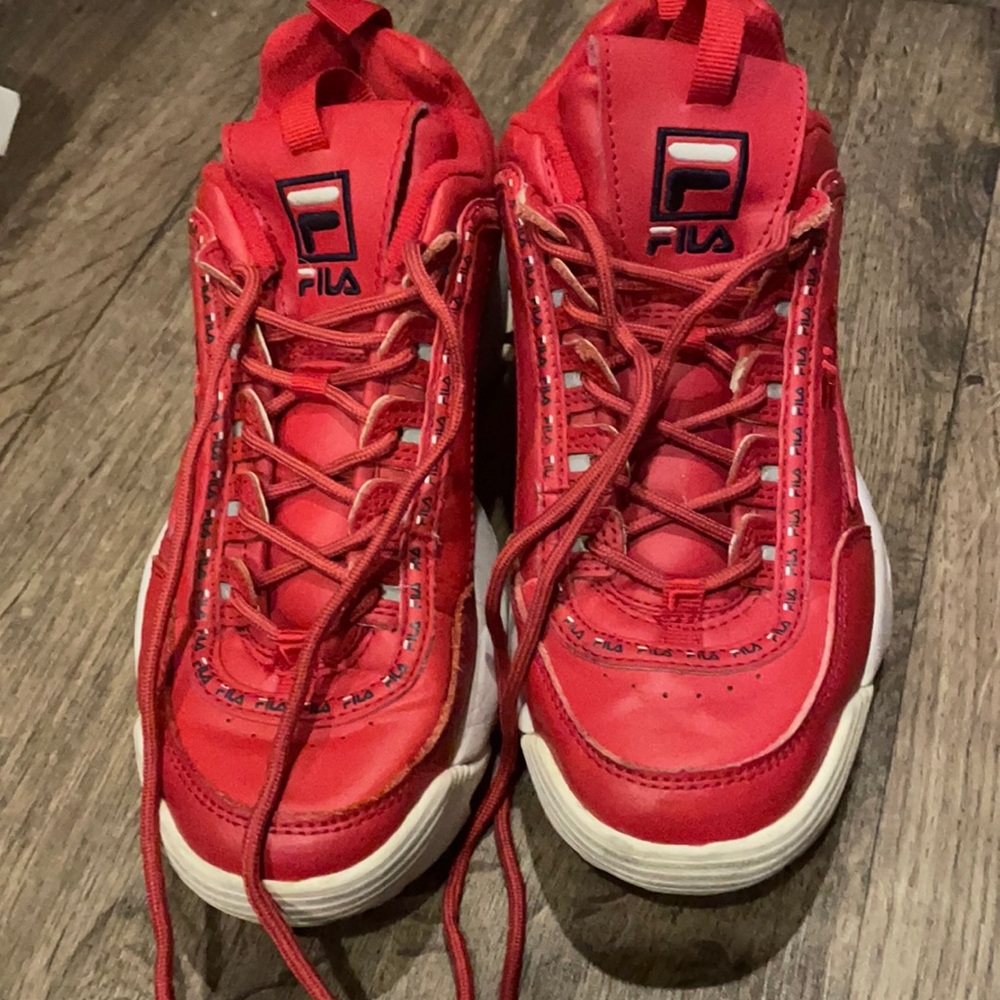 Red leather fila sneakers